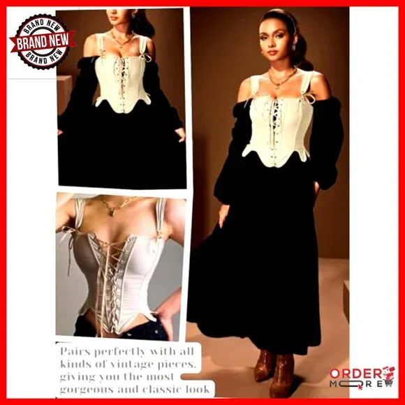 Vintage Corset Top Stretchy Lace-Up Bustier Ren Faire Casual Outfit - Picture 5 of 7